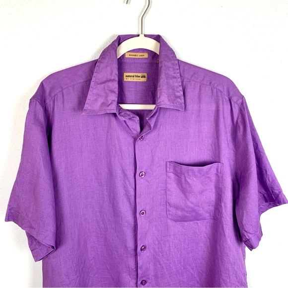 100% Linen ‘Natural Blue by Visitor’ Men’s Purple Button Down SS Shirt, Size L - Picture 4 of 14